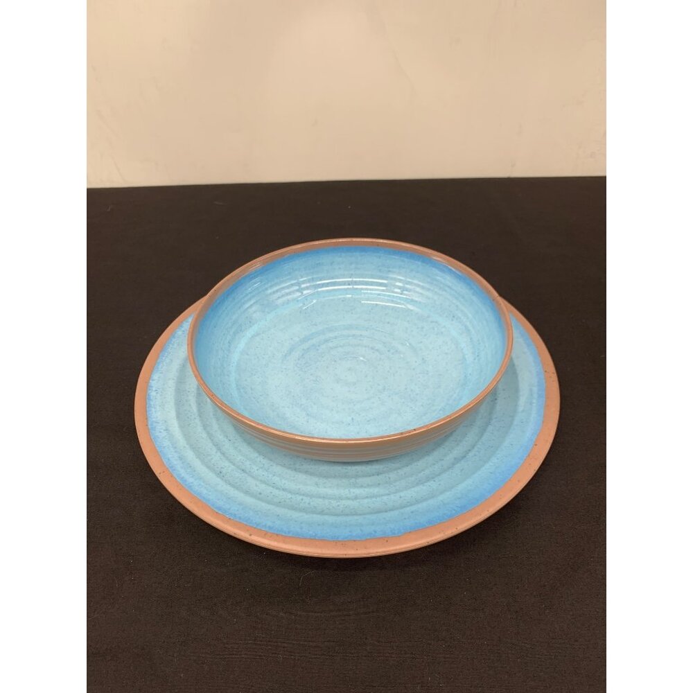Melamine Brown and Blue 11" Dinner Plate and Bowl Shatter Proof Dishwasher Safe